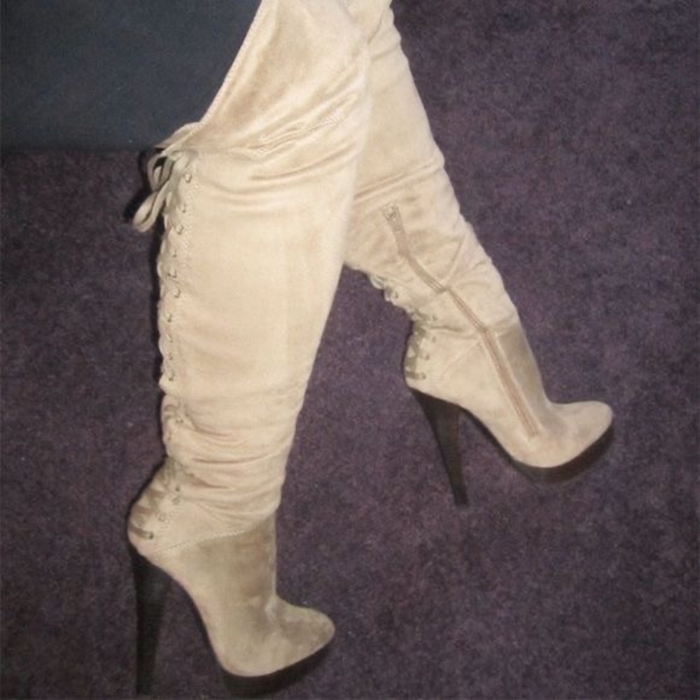 Bebe Georgina over the knee lace up back boots